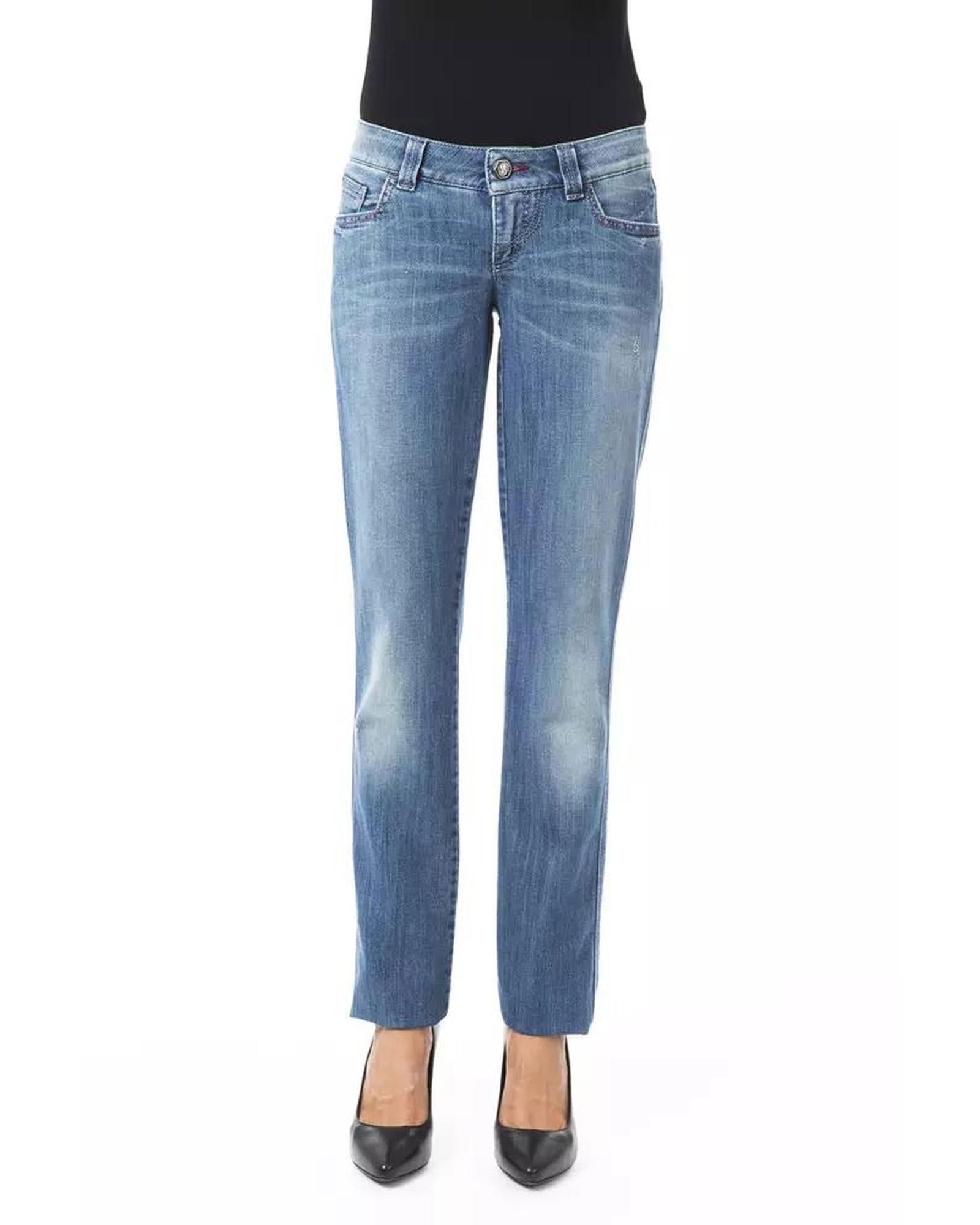 BYBLOS BYBLOS Women's Straight Leg Jeans: BYBLOS BYBLOS Women's Straight Leg Jeans Blue Cotton Jeans & Pant - This regular fit jeans is designed with front and back pockets providing you with ample storage space. It features a personalized bu