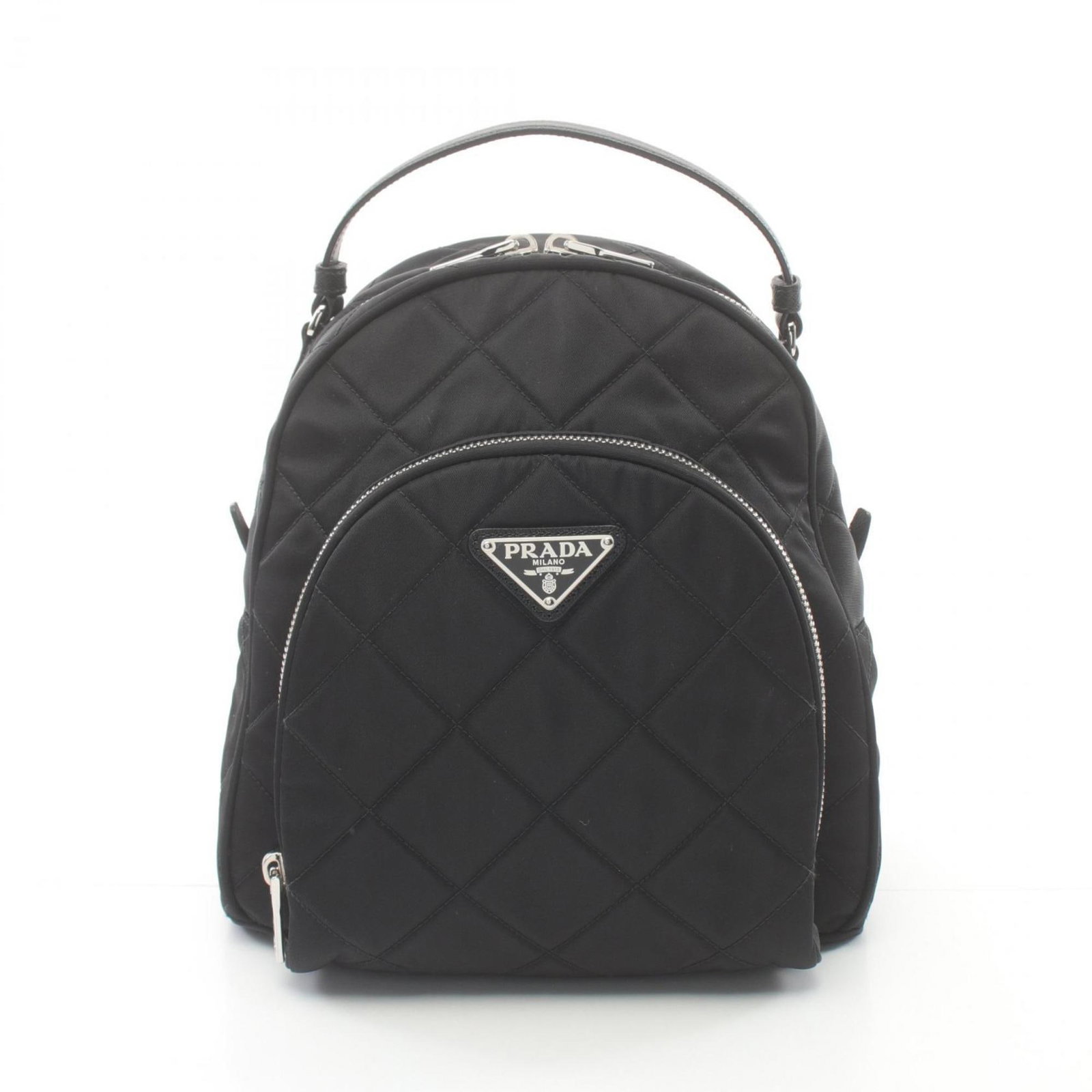 Prada Tessuto Impuntu Black Nylon Leather Women's Backpack 9.25in x 8.26in x 4.33in: Prada Tessuto Impuntu Black Nylon Leather Women's Backpack 9.25in x 8.26in x 4.33in This PRADA TESSUTO IMPUNTU Backpack Bag is crafted from a combination of nylon and leather, showcasing a sleek black