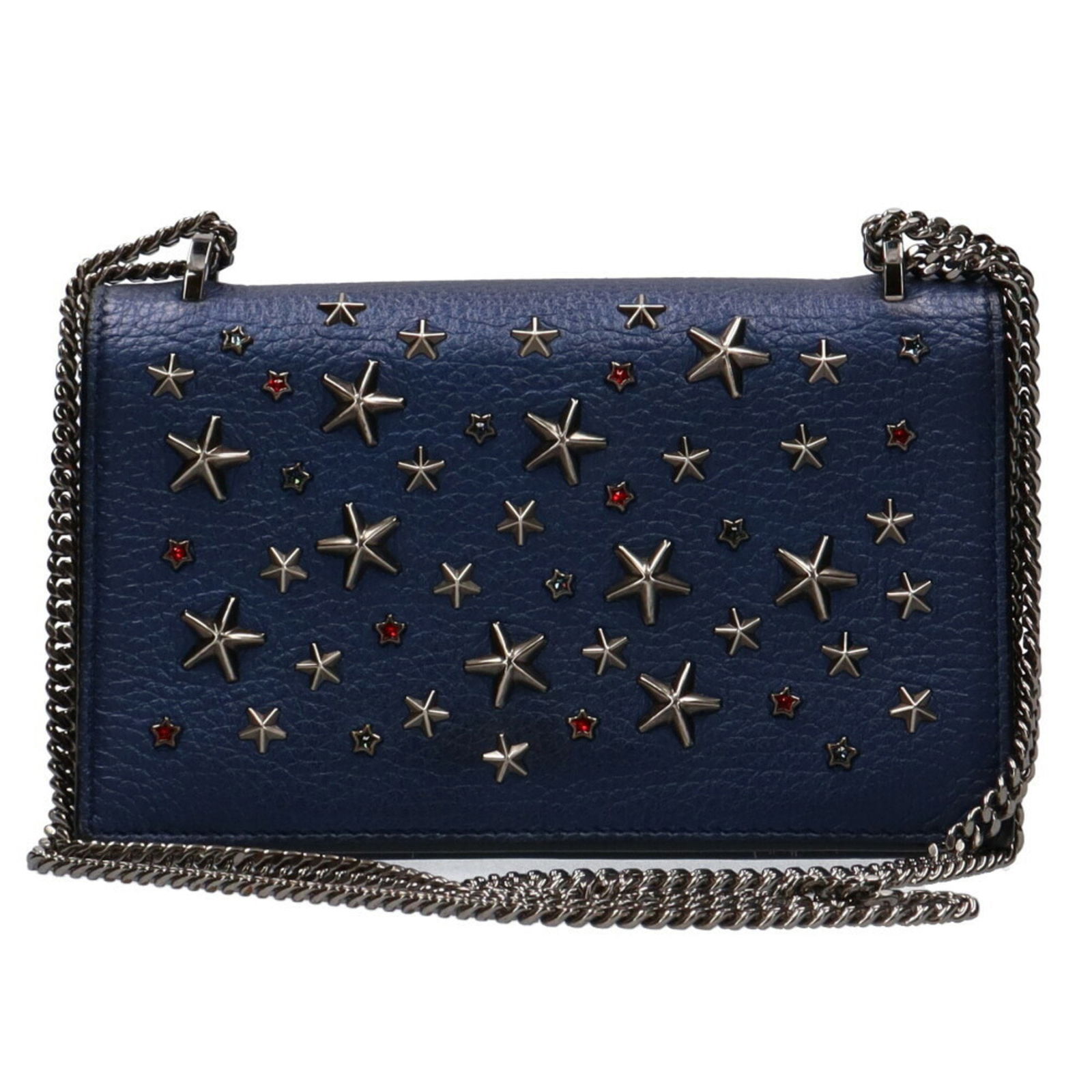 Jimmy Choo Navy Leather Studded Shoulder Bag 11cm x 17cm: Jimmy Choo Navy Leather Studded Shoulder Bag 11cm x 17cm This Jimmy Choo Sophia Studs Shoulder Bag is a stylish accessory for women, crafted from high-quality leather in a rich navy color. The bag fea