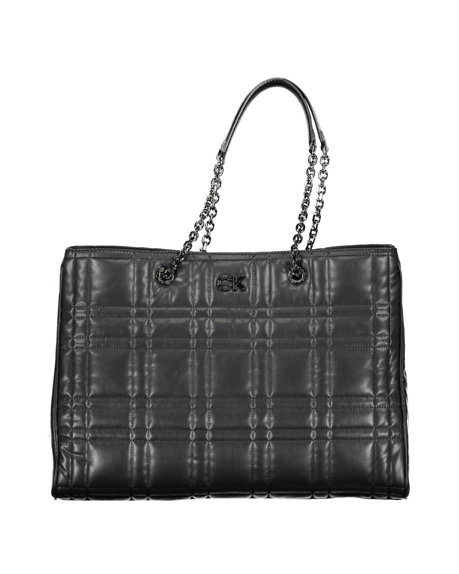 Calvin Klein Elegant Chain-Handle Black Tote Bag with Recycled Polyester: Calvin Klein Elegant Chain-Handle Black Tote Bag with Recycled Polyester Exude sophistication with this chic Calvin Klein Elegant Chain-Handle Black Handbag featuring a sleek design complemented by 2