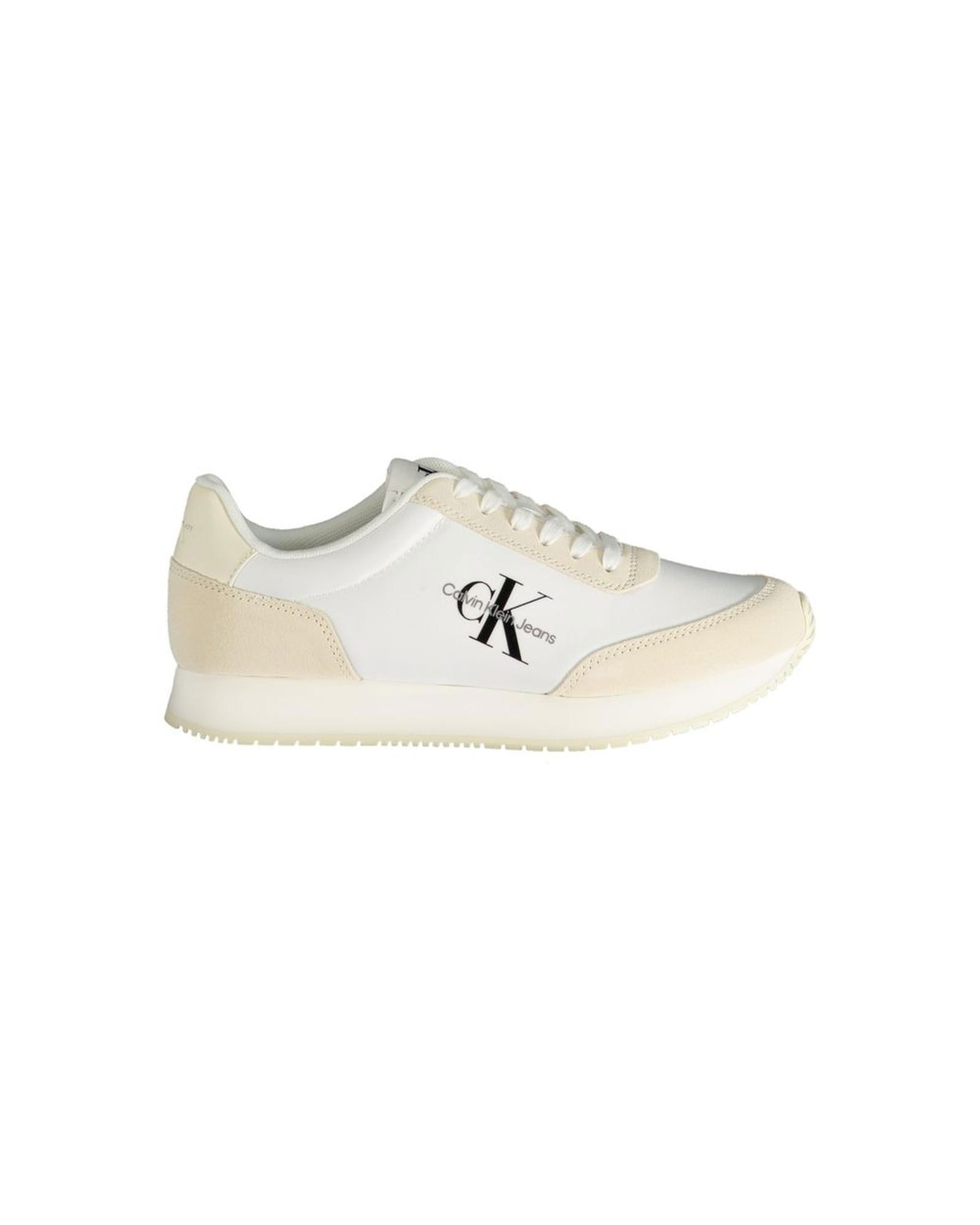 Calvin Klein Calvin Klein Jeans Courthouse Sneakers for Men - White: Calvin Klein Calvin Klein Jeans Courthouse Sneakers for Men - White Beige Polyester Sneaker for women designed for sports activities. Featuring laces contrast details and a unique print. Made with 50%