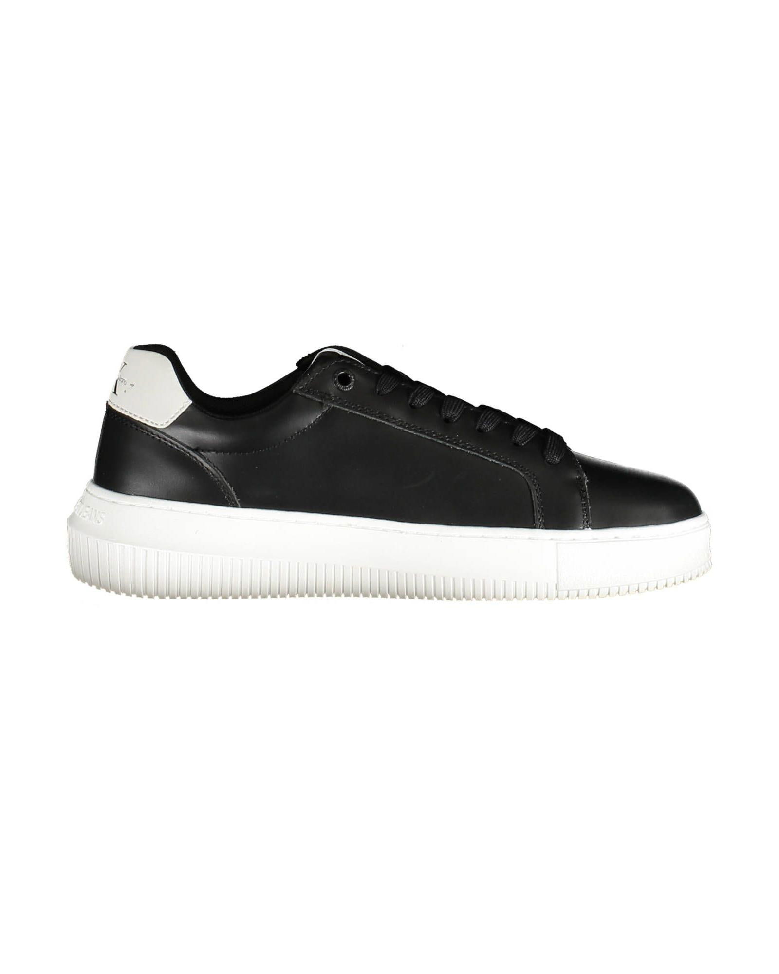 Calvin Klein Calvin Klein Court Low Top Sneakers for Men: Calvin Klein Calvin Klein Court Low Top Sneakers for Men Black Polyester Sneaker - This sports shoe features laces contrasting details a print and the brands logo. It is made of 50% recycled polyester