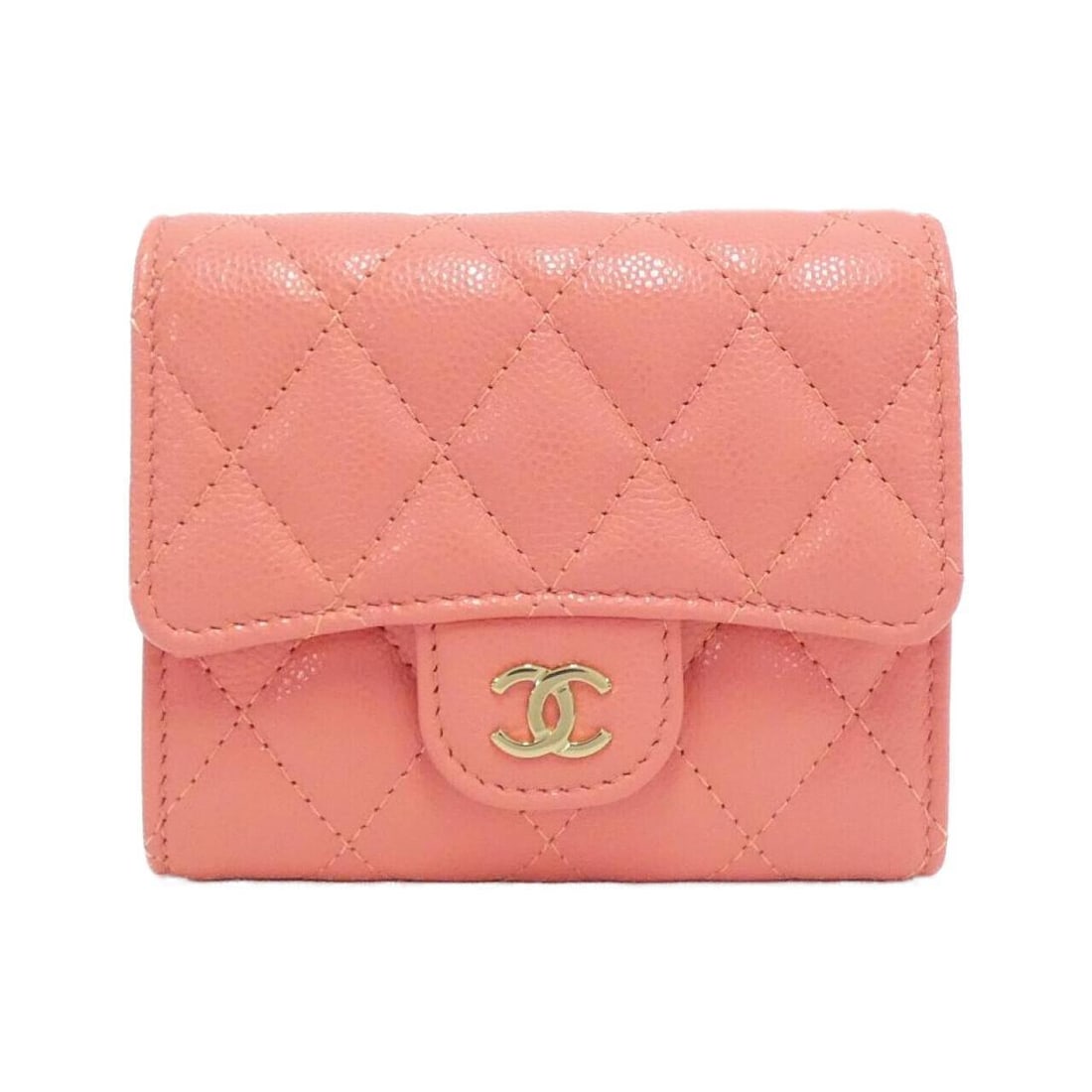 CHANEL Timeless Classic Line AP0229 Wallet: CHANEL Timeless Classic Line AP0229 Wallet Style: Wallet Color: CORAL GOLD (Hardware) Material: Caviar skin (grained calf) Gender: Ladies" Size: WxHxD: 10.5cmx9cmx2cm Type: Wallet A: Excellent The BID