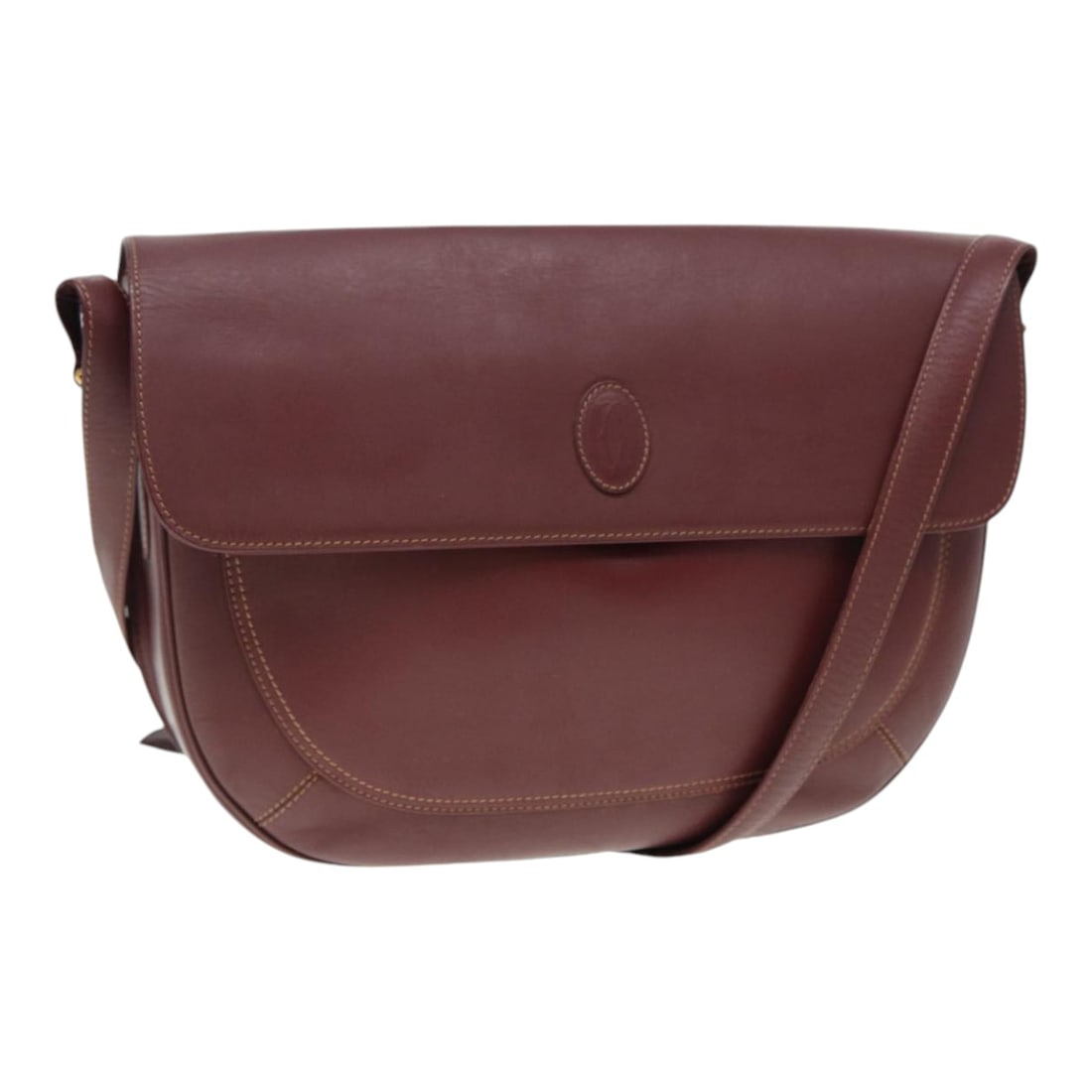 Cartier Must de Cartier Burgundy Leather Shoulder Bag: Cartier Must de Cartier Burgundy Leather Shoulder Bag This Cartier Must shoulder bag is a refined and elegant piece designed for women. Crafted in luxurious burgundy leather with gold accents, it exud