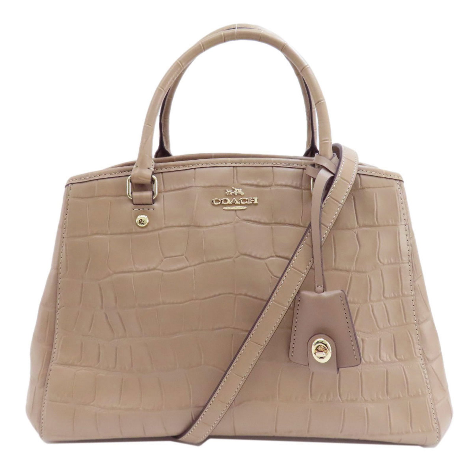 Beige Coach Embossed Leather Handbag for Women 22cm x 35cm: Beige Coach Embossed Leather Handbag for Women 22cm x 35cm This Coach F37097 Embossed Leather Handbag is designed for women, made from high-quality leather in a stylish beige color. The dimensions of 