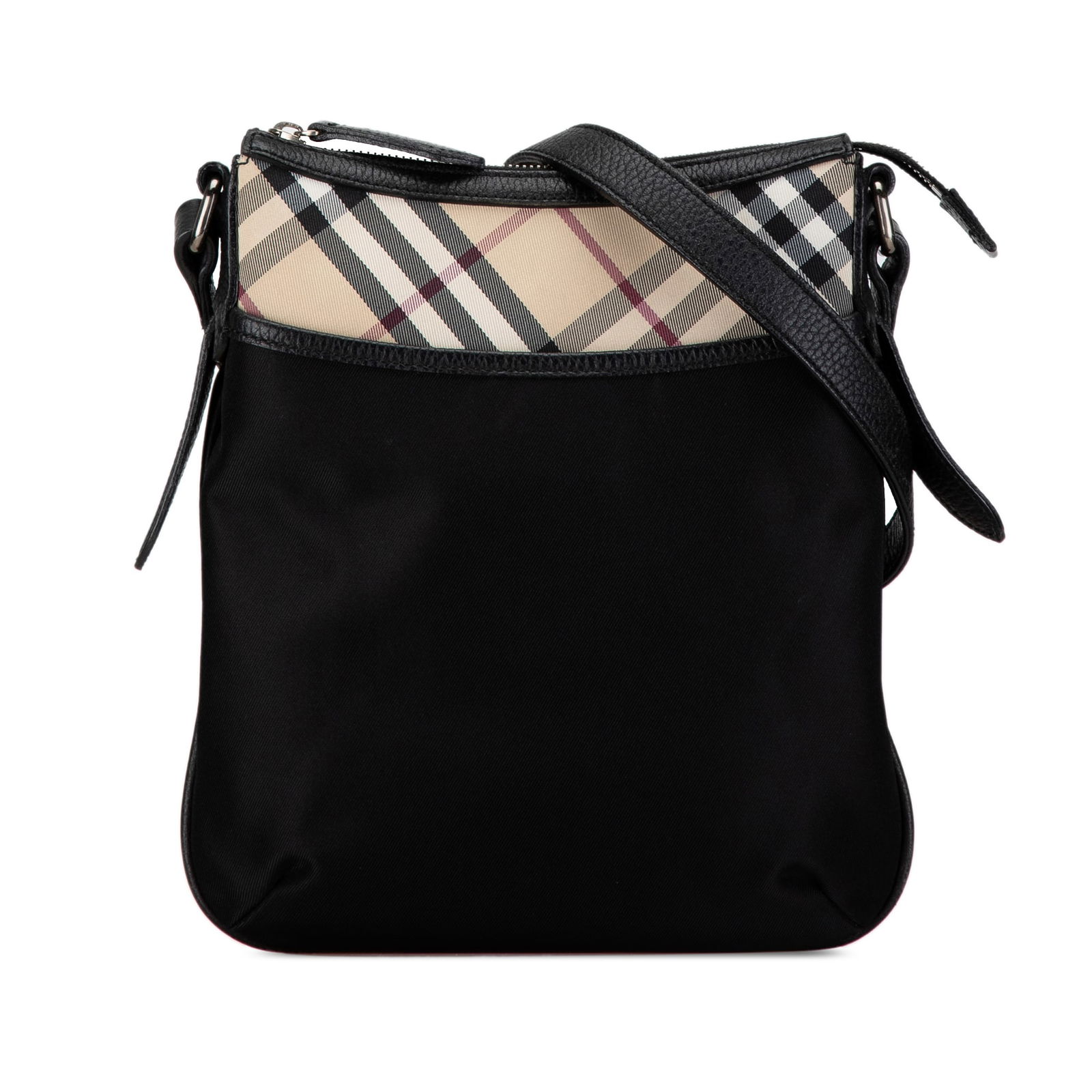 Burberry Nova Check Trimmed Nylon Crossbody: Burberry Nova Check Trimmed Nylon Crossbody This crossbody bag features a nylon body an adjustable flat leather shoulder strap a top zip closure an exterior front slip pocket and interior zip and slip