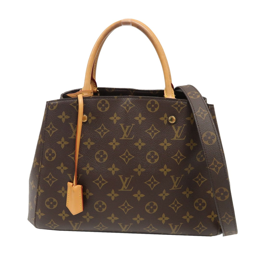 Louis Vuitton Montaigne MM 2 Way Bag Brown PVC Coated Canvas 13.8in: Louis Vuitton Montaigne MM 2 Way Bag Brown PVC Coated Canvas 13.8in This Louis Vuitton Montaigne MM 2 Way Bag (M41056) is expertly crafted from PVC coated canvas in a classic brown monogram design. Th
