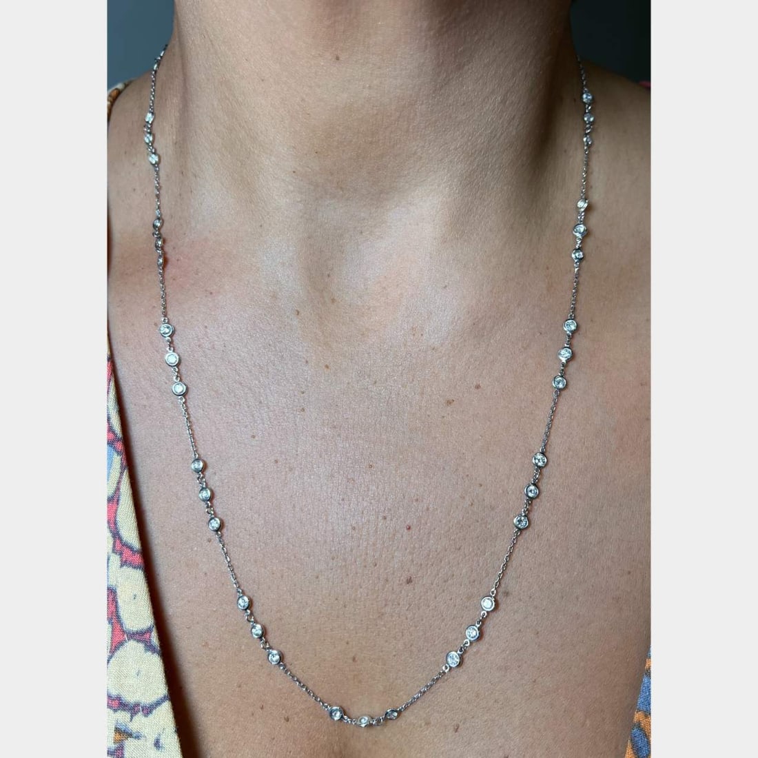 14K White Gold 3.15 Ct. Diamond by the Yard Necklace: 14K White Gold 3.15 Ct. Diamond by the Yard Necklace Stone Type: Diamonds Metal Type: 14K Metal Color: White Appraisal Price: $7000 Comments: 14K White Gold 3.15 Ct. Diamond by the Yard Necklace Weigh