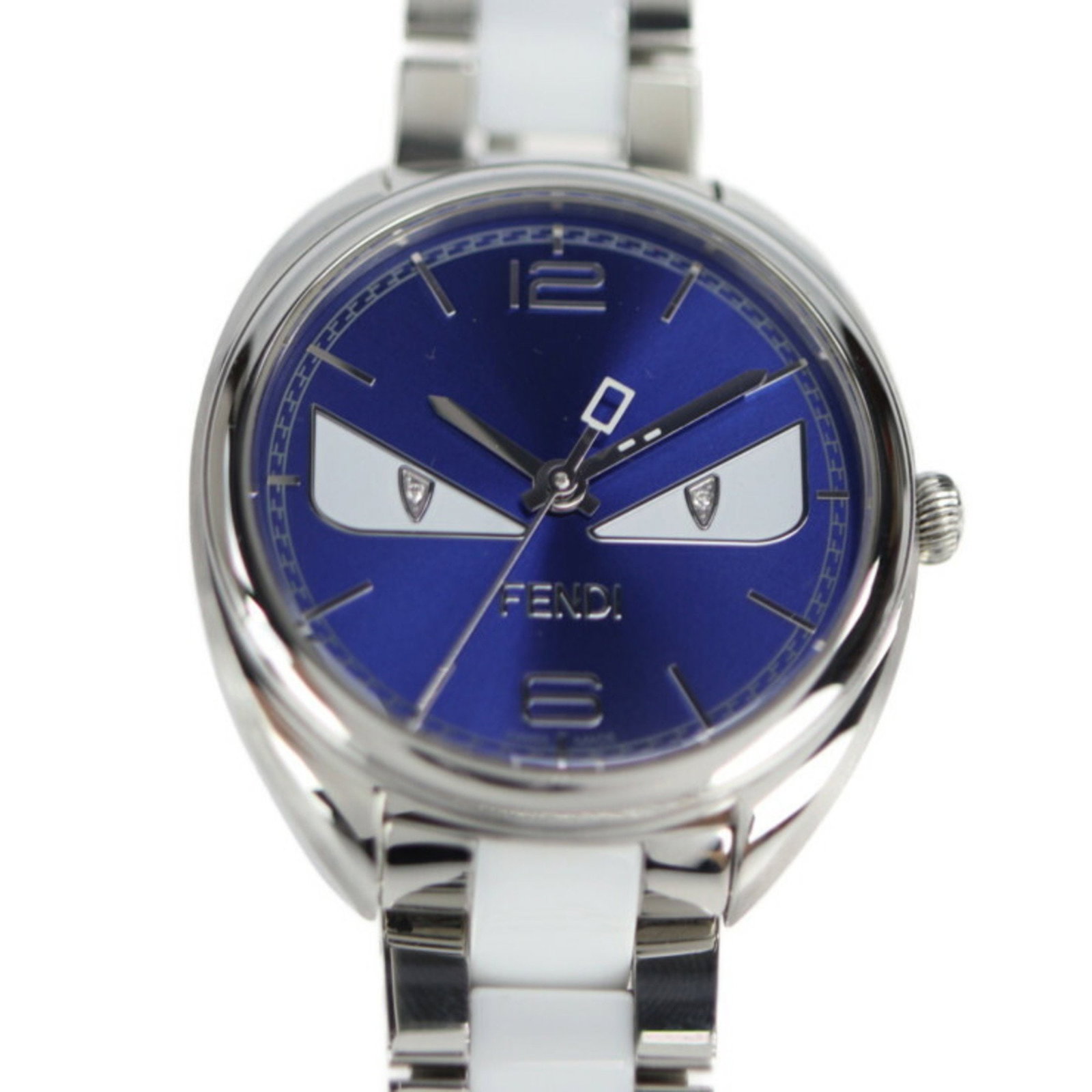 Fendi Bugs Monster Watch 34mm Stainless Steel Quartz Blue White: Fendi Bugs Monster Watch 34mm Stainless Steel Quartz Blue White This Fendi Bugs Monster Watch features a stylish design suitable for both women and unisex wear. The watch is equipped with an analog di