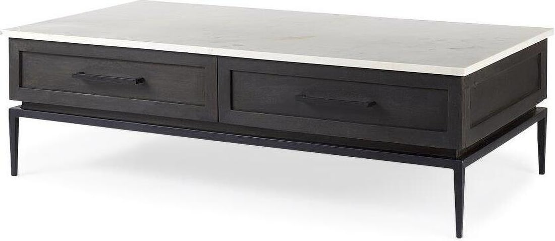 Divina Black-Brown Wood With White Marble Top And Black Metal Base Coffee Table: Divina Black-Brown Wood With White Marble Top And Black Metal Base Coffee Table A truly exceptional, contemporary piece, the Divina Coffee Table speaks volumes about its quality craftsmanship and exce