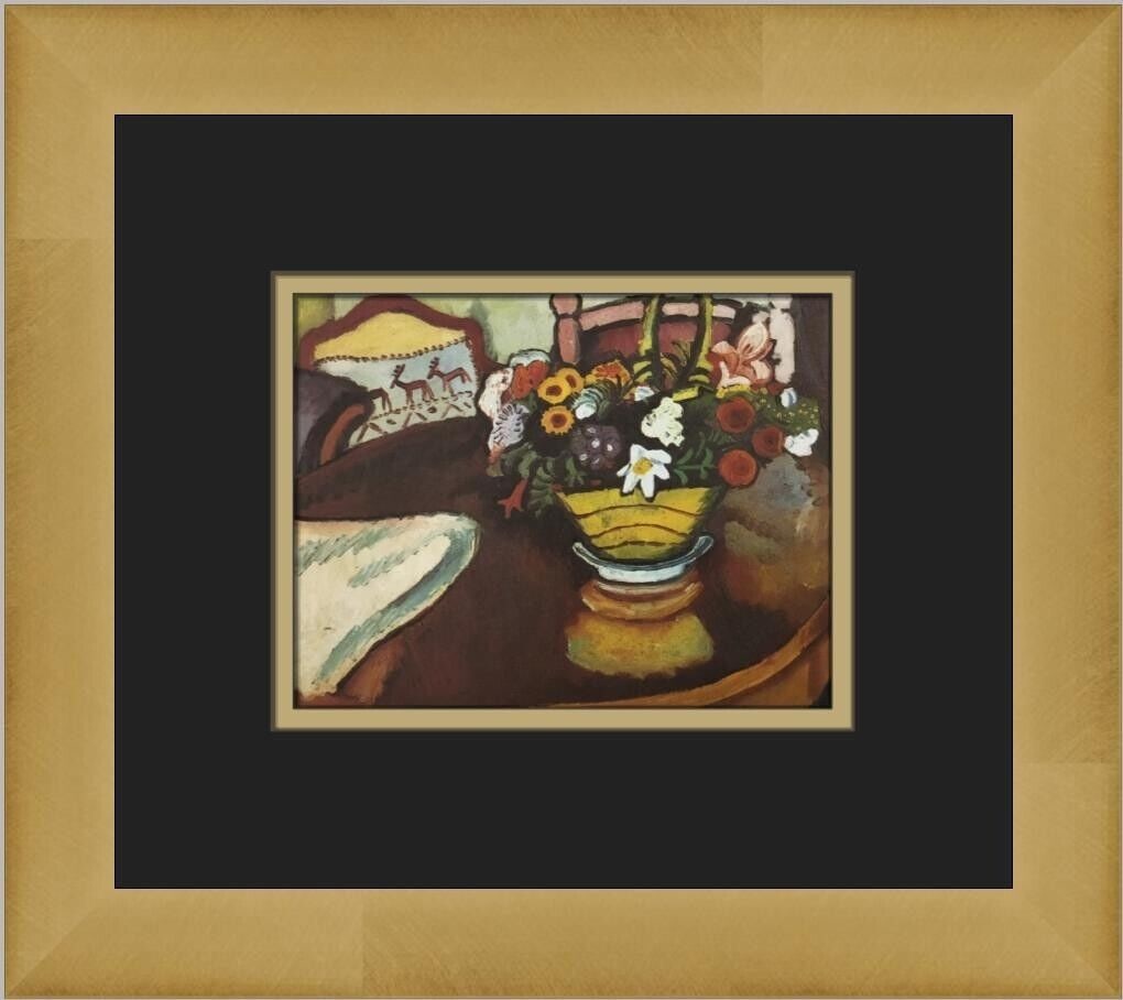 August Macke Still life with Stag Cushion and Flowers Custom Framed Print: August Macke Still life with Stag Cushion and Flowers Custom Framed Print Unit Of Sale: Single-Piece Work Artist: August Macke Size: Medium Item Length: 12 in Region Of Origin: united states Framing: