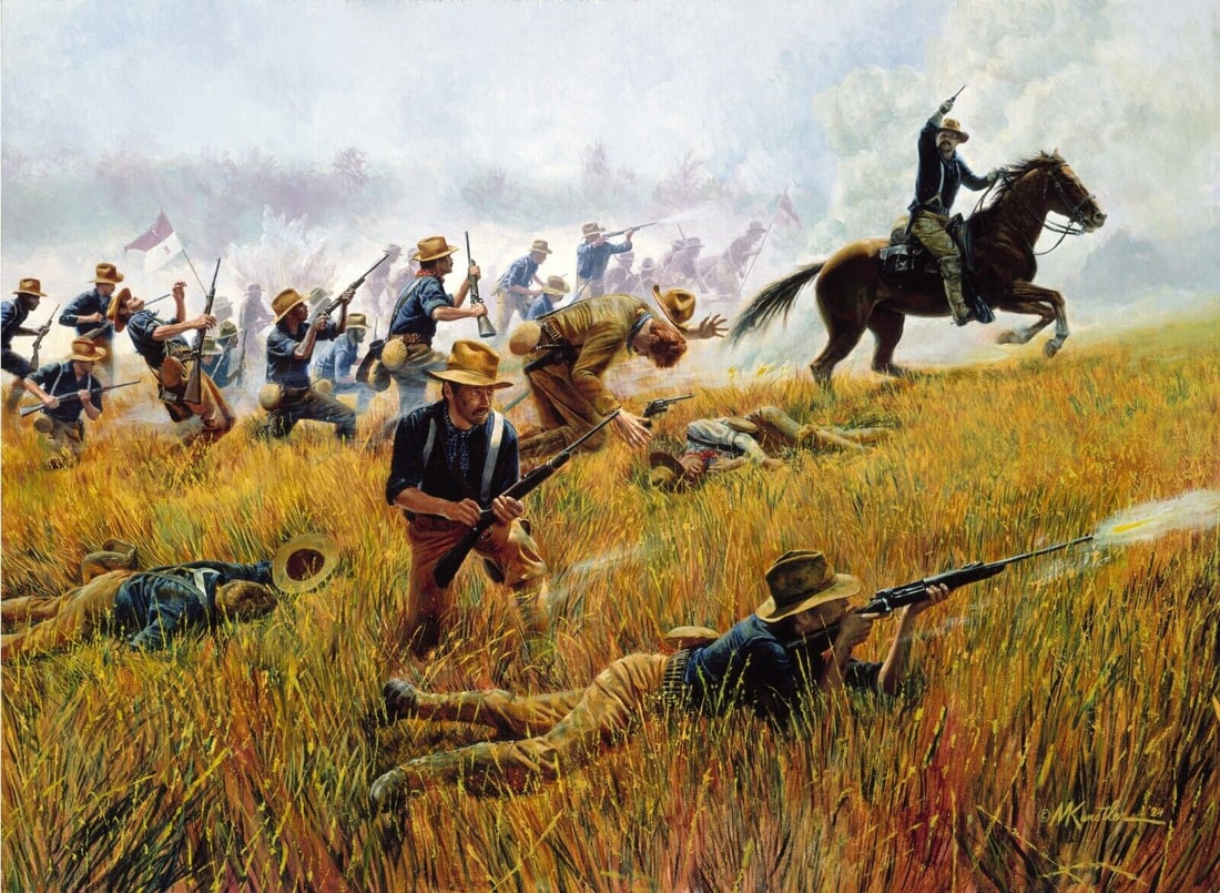 Mort Kunstler Teddy's Rough Riders Signed & Numbered L/ED Giclee on Canvas: Mort Kunstler Teddy's Rough Riders Signed & Numbered L/ED Giclee on Canvas Artist: Mort Kunstler Unit Of Sale: Single Piece Signed By: Mort Kunstler Size: Medium (up to 36in.) Item Length: 28 in Regio