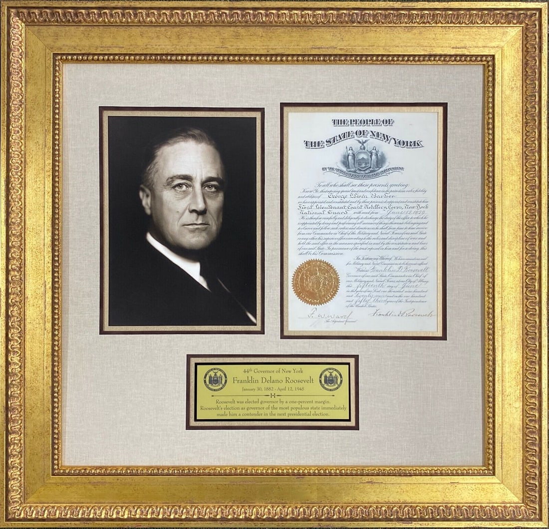 Franklin Delano Roosevelt Signed Document Governor of New York JSA LOA FRAMED: Franklin Delano Roosevelt Signed Document Governor of New York JSA LOA FRAMED Industry: Presidential President: Franklin Delano Roosevelt Signed By: Franklin Delano Roosevelt Signed: Yes Autograph Aut