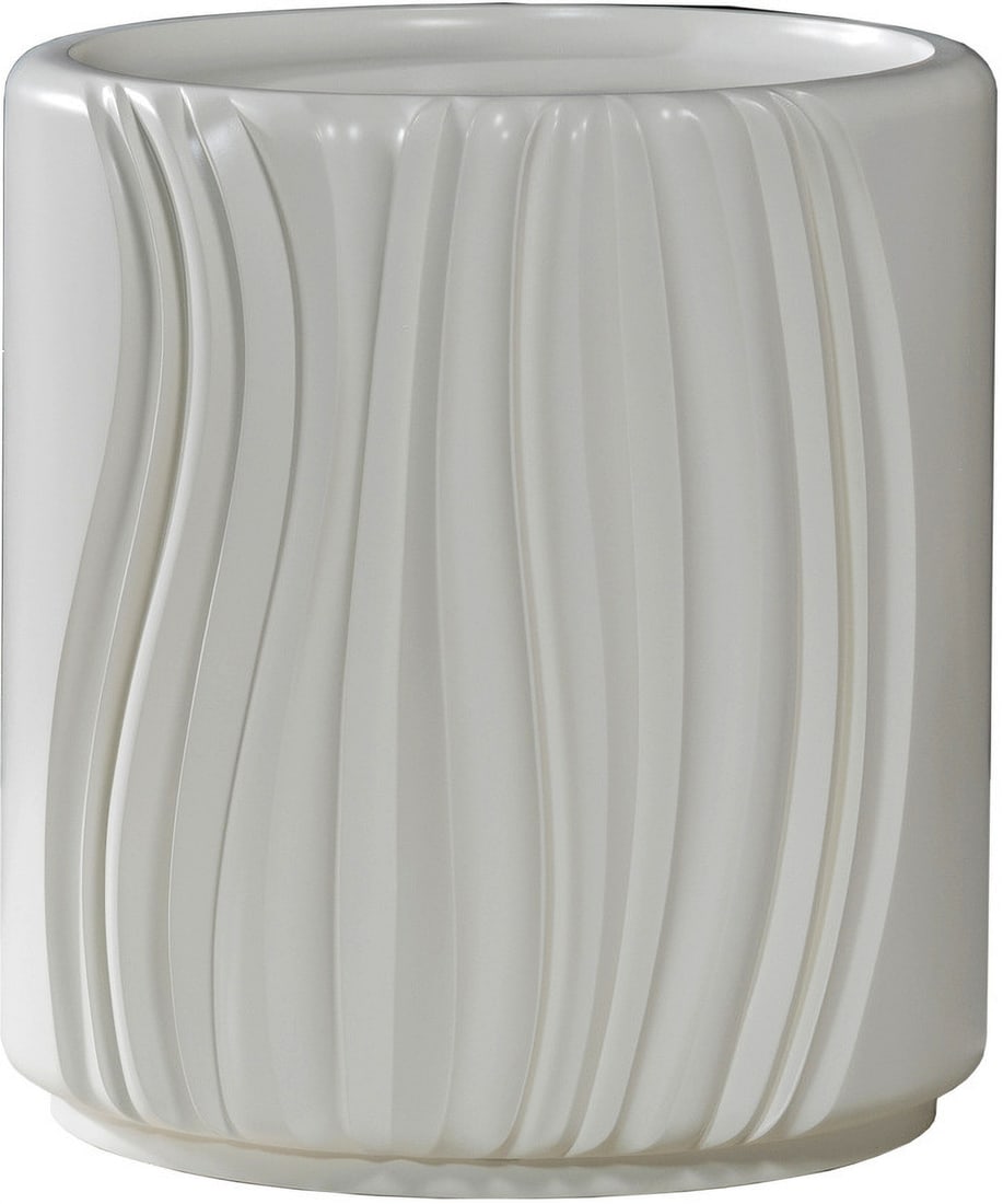 Signature Designs Volante Round Drum End Table: Signature Designs Volante Round Drum End Table Drawn by one artist and carved by a second, this stunning casted drum base features sculpted compound curves vertically carved into a smooth drum in a ne