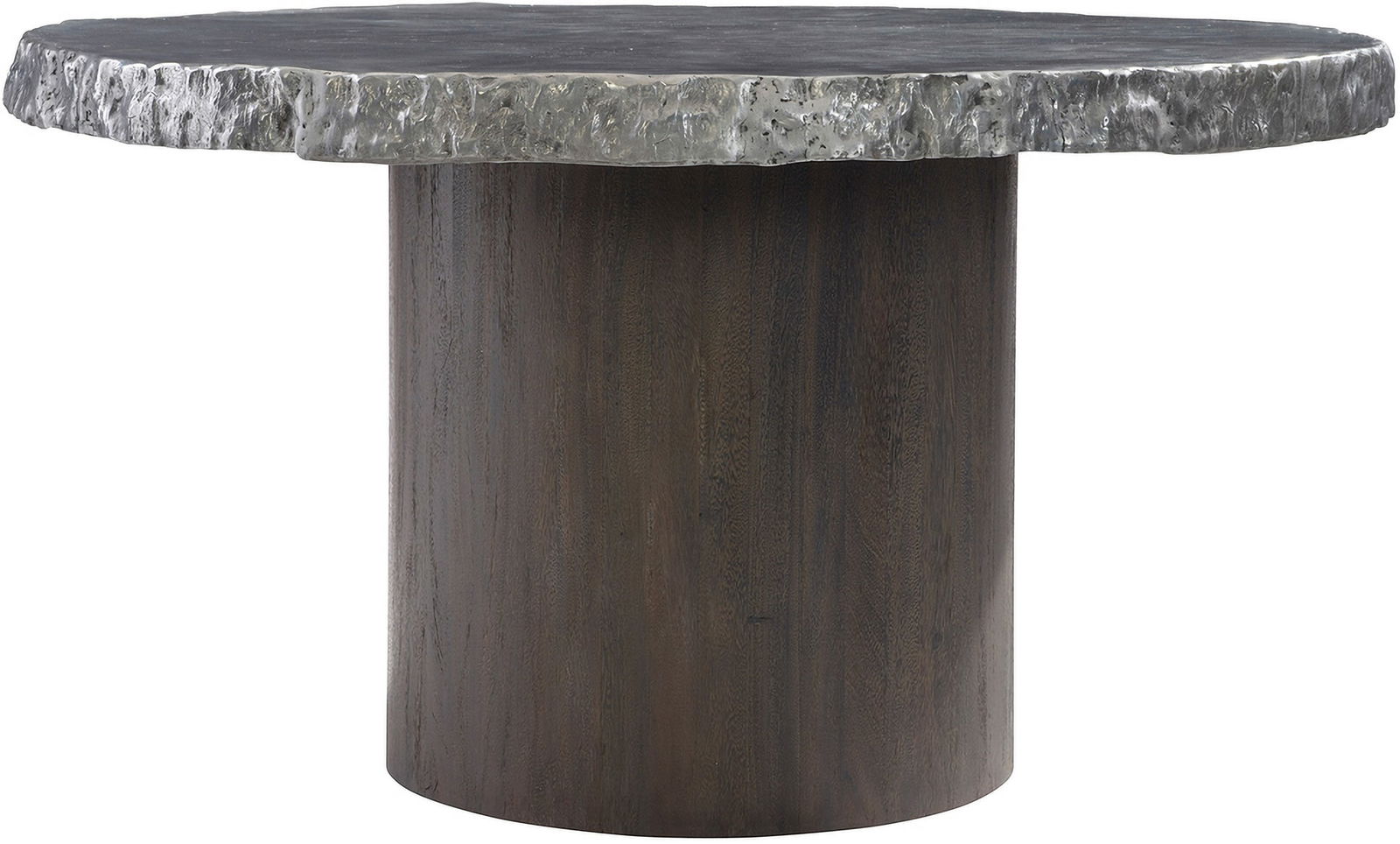 Cahill Round Dining Table: Cahill Round Dining Table Fine craftsmanship, unique materials, and modern styling characterize the eclectic Bernhardt Interiors collection. The Cahill round dining table pairs reclaimed aluminum with