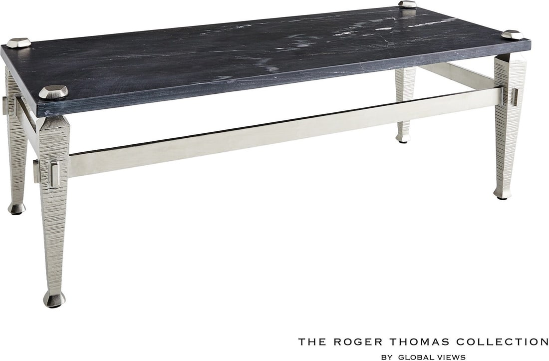 Roman Coffee Table In Nickel: Roman Coffee Table In Nickel The Roman collection by Roger Thomas draws inspiration from two notable sources. The silhouette of the leg was inspired by pieces crafted by Thomas Chippendale. The horizo