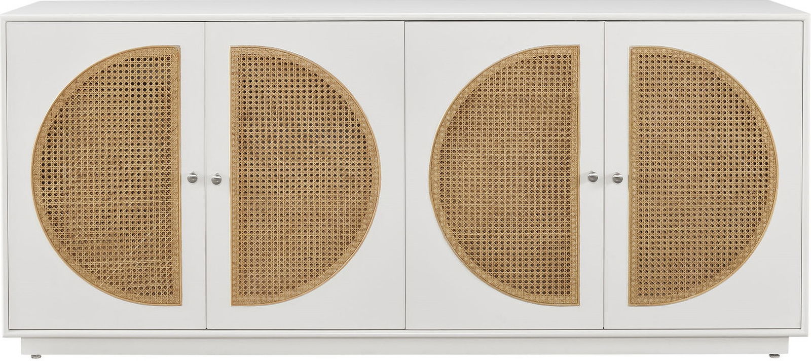 Nomad Credenza In Glacier: Nomad Credenza In Glacier Bright and full of life, the Entertainment Credenza creates a striking focal point for any home living space with textured, half-moon-shaped cane doors framed inside a sleek