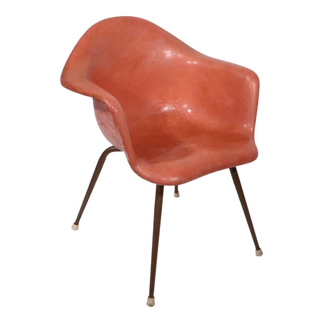 Chromcraft Bucket Chair After Eames C 1950's: Chromcraft Bucket Chair After Eames C 1950's Original vintage clean and ready tones shows general cosmetic wear normal and consistent with age. Feet are later replacements. Dimensions: 26"W x 22"D x 3