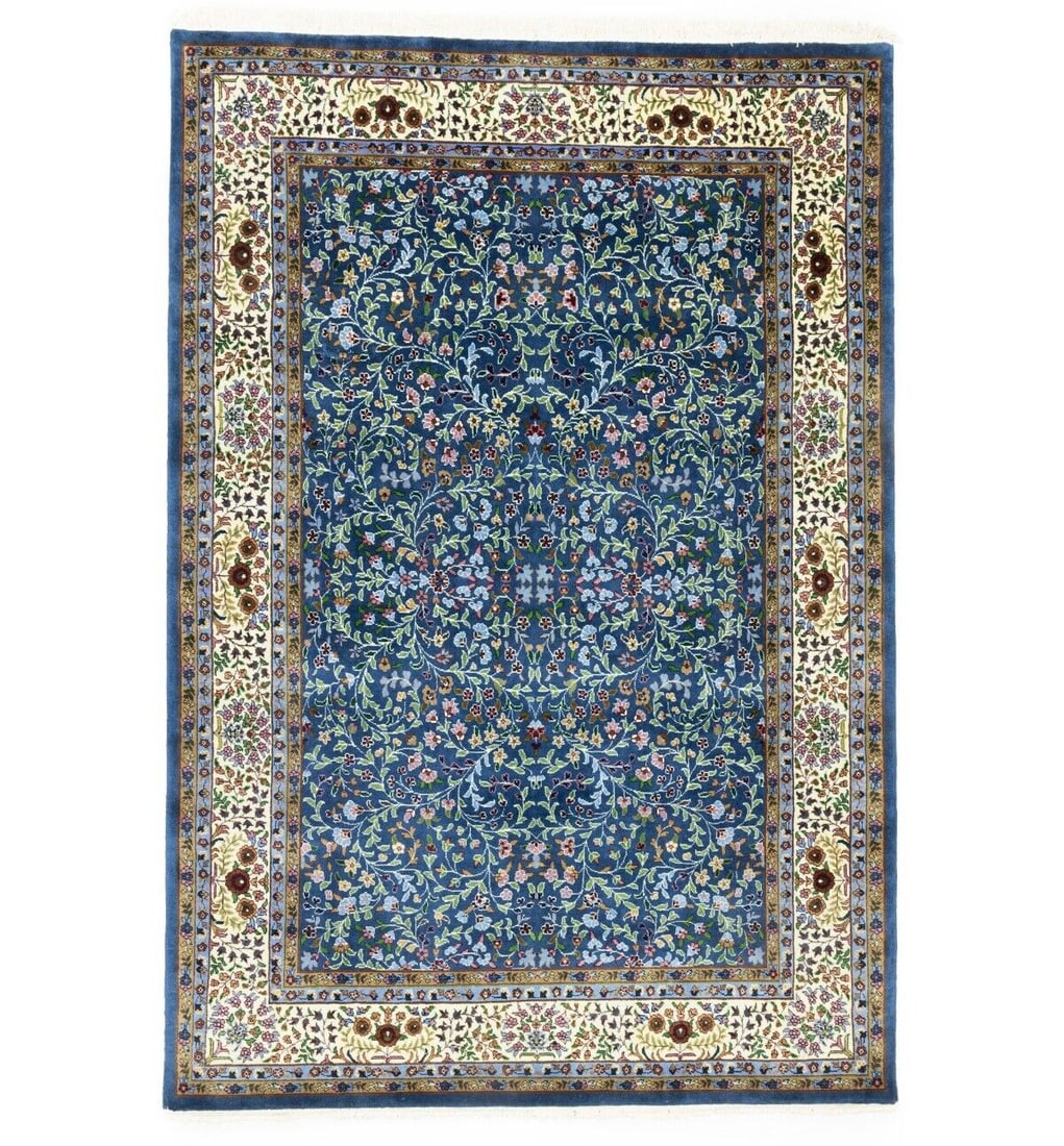 6'4x9'3 ft Handmade Blue & Cream Floral Kirman Rug Wool Oriental Bedroom Carpet: 6'4x9'3 ft Handmade Blue & Cream Floral Kirman Rug Wool Oriental Bedroom Carpet Free continental US Shipping 'Type: Area Rugs Color: Blue Cream Pink Maroon Green Brown Beige Dark Navy etc Size: 6"4 X 