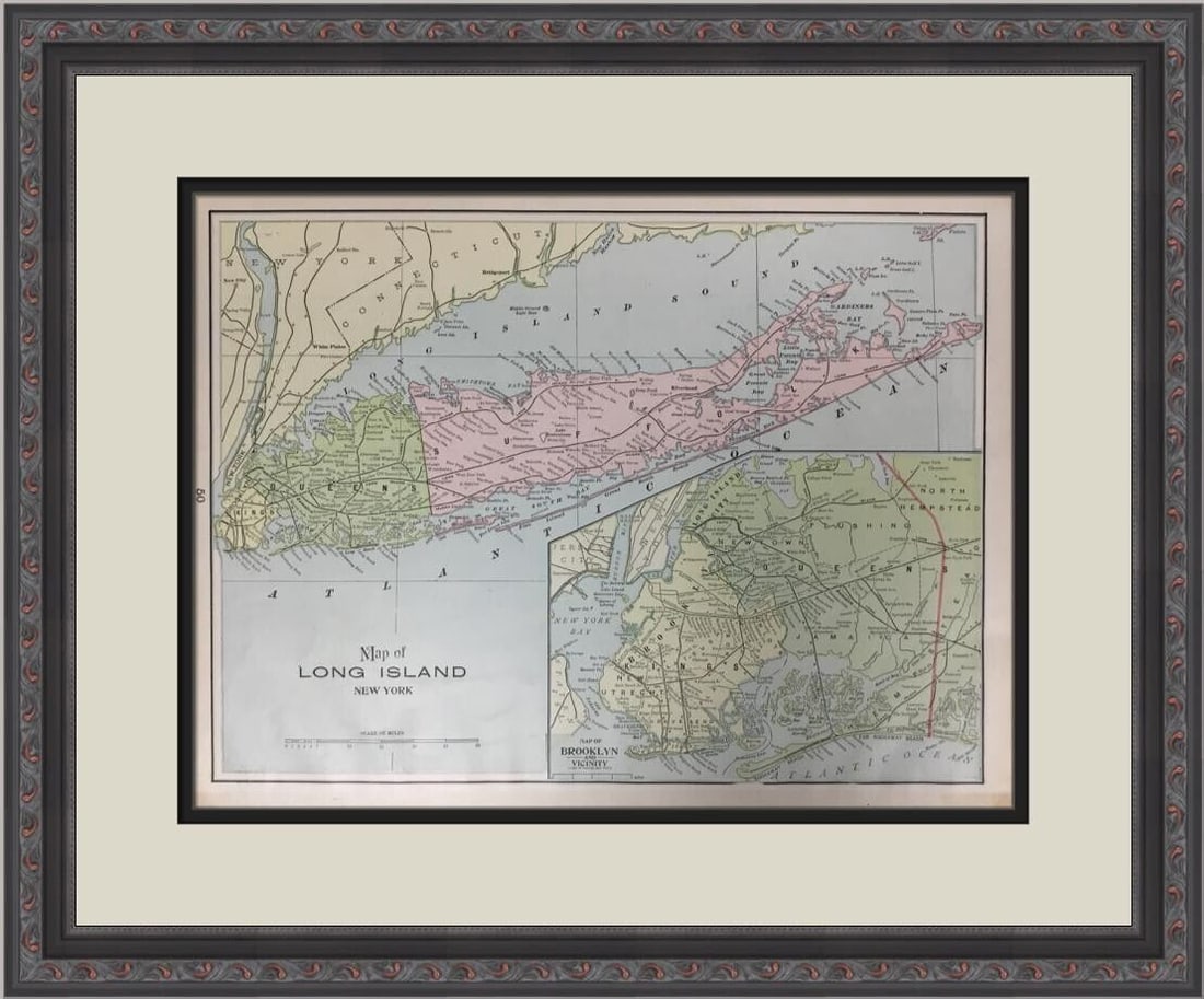 Map Of Long Island RR 1898 Original Antique Map Custom Framed: Map Of Long Island RR 1898 Original Antique Map Custom Framed Date Range: 1800-1899 Type: New York Region Printing Technique: Lithography Format: Folding Map Us State: New York Year: 1898 Original/Rep