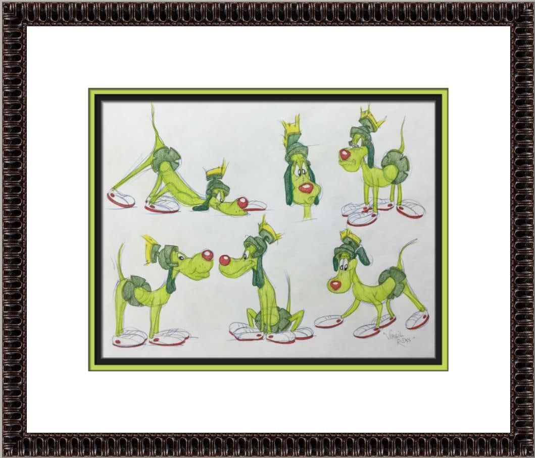 Virgil Ross Original Signed Model Sheet Drawing K-9 Martian Dog Custom Framed: Virgil Ross Original Signed Model Sheet Drawing K-9 Martian Dog Custom Framed Animation Studio: Warner Bros Character: K-9 Martian Dog Signed By: Virgil Ross Tradition: Western Animation Signed: Yes T