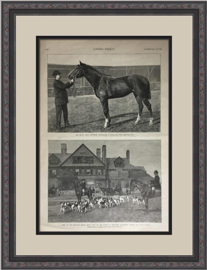Harper's Weekly Original 1886 Newspaper w/ Engraving Philly Hunt Custom Framed: Harper's Weekly Original 1886 Newspaper w/ Engraving Philly Hunt Custom Framed Harper's Weekly - The $29 000 Philly Dew Drop and A Meet Of The Meadowbrook Hunt Club at Theodore Roosevelt's House in Oy