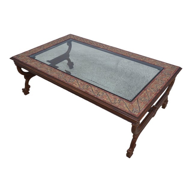 Baroque Style Coffee Table W. Tile Mosaic & Beveled Glass Top: Baroque Style Coffee Table W. Tile Mosaic & Beveled Glass Top Excellent Original Finish & Condition Dimensions: 33"W x 54"D x 18"H Styles: Baroque Table Shape: Rectangle Period: 1990s Item Type: Vinta