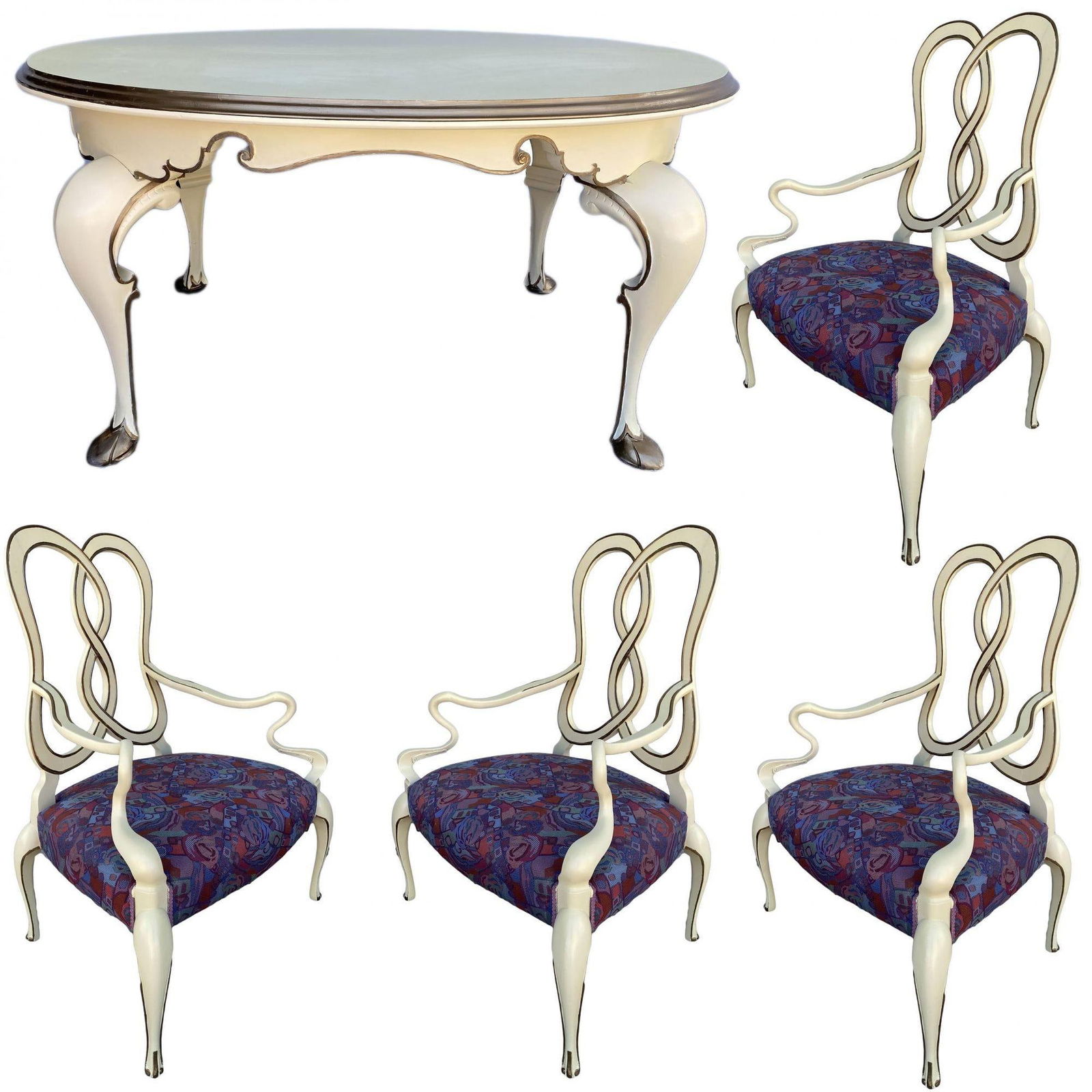 Rare 1939 Samuel Marx Dining Room Set by Quigley: Rare 1939 Samuel Marx Dining Room Set by Quigley Creator: Marx Samuel (Designer) Dimensions: Height: 30 in (76.2 cm)Width: 48 in (121.92 cm)Depth: 60 in (152.4 cm) Sold As: Set of 5 Style: Mid-Century