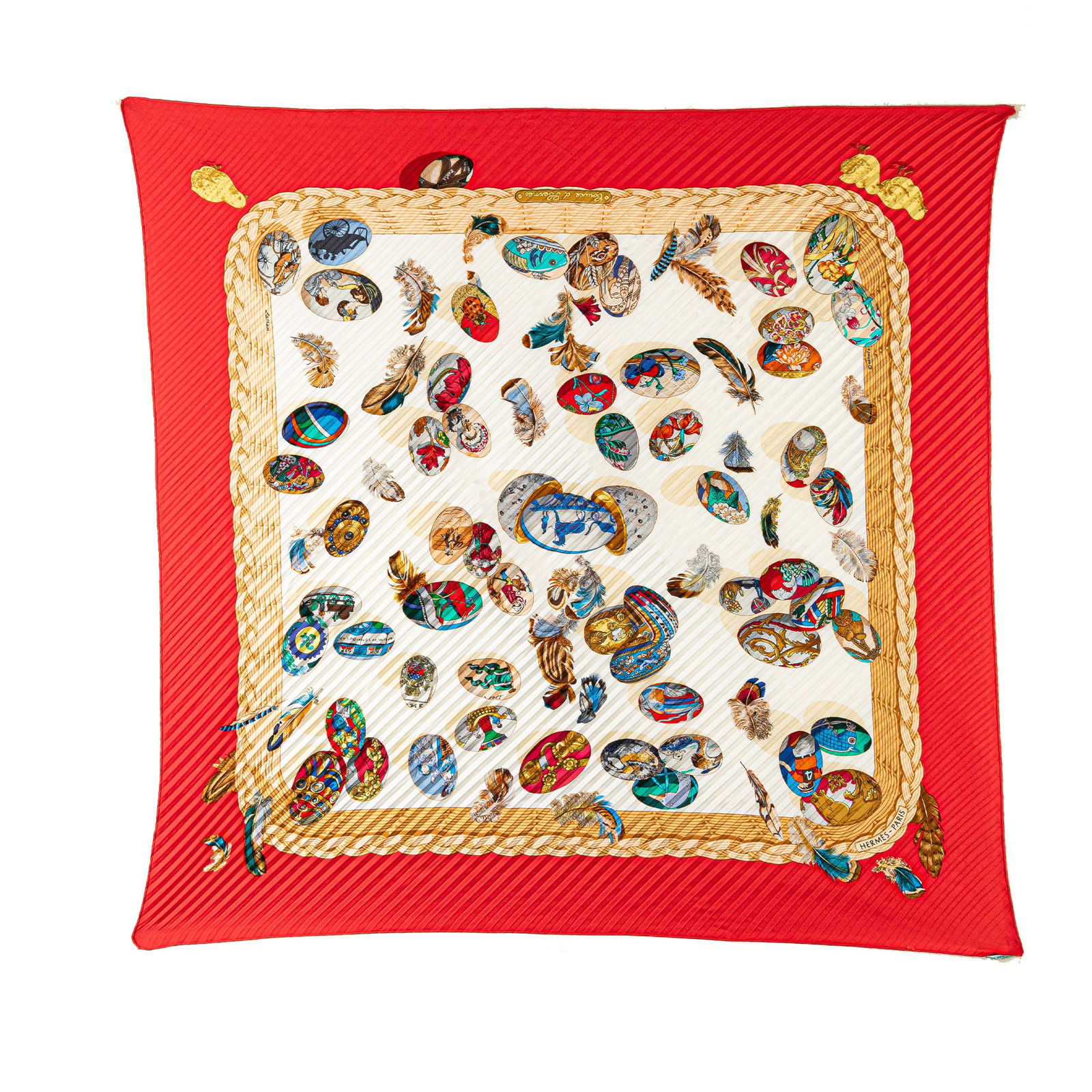 Hermes Couvee d Hermes Pleated Silk Scarf: Hermes Couvee d Hermes Pleated Silk Scarf The Couvee d Hermes scarf features a print on 100% pleated silk. Brand: Hermes Model: Couvee d Hermes Pleated Silk Scarf Origin: France Category: Accessories