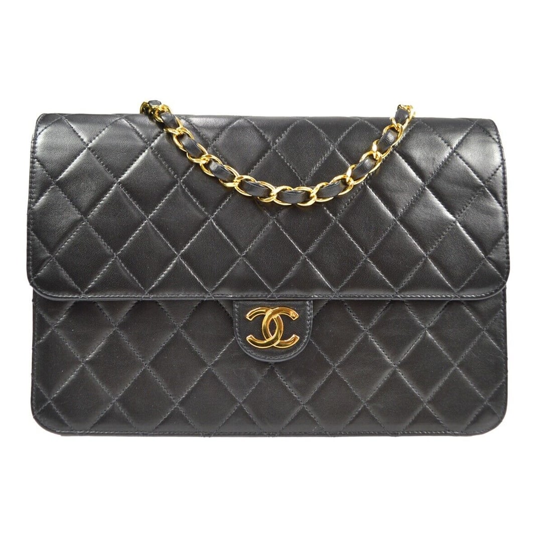 Chanel Black Lambskin Classic Single Flap Shoulder Bag: Chanel Black Lambskin Classic Single Flap Shoulder Bag Bag Width: 10 in Pattern: Quilted Bag Height: 7 in Closure: Flap Turnlock Occasion: Casual Size: Medium Handle Style: Crossbody Strap Lining Mate