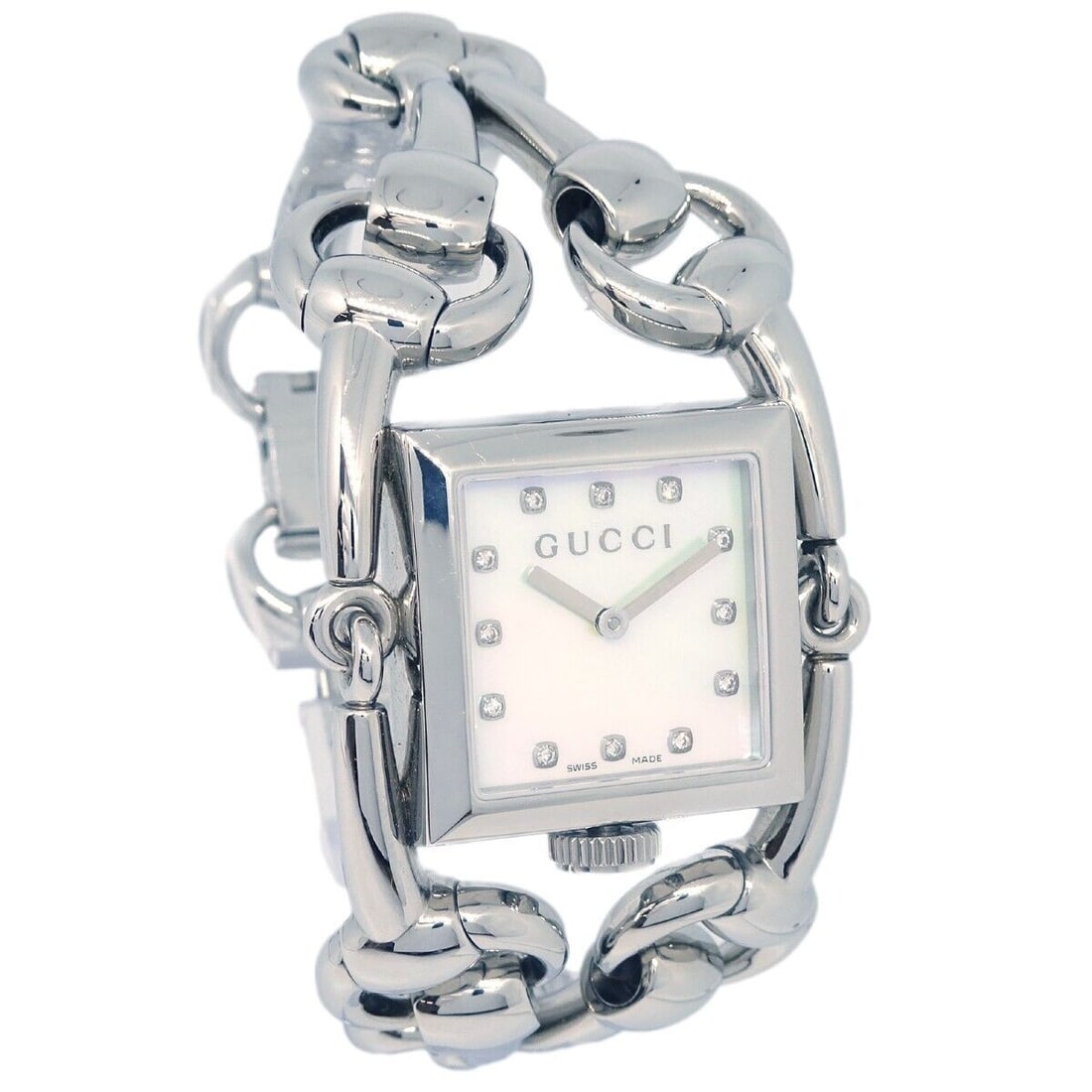 Gucci 116.3 Signoria Quartz Watch SS Diamond: Gucci 116.3 Signoria Quartz Watch SS Diamond Movement: Quartz (Battery) Indices: Stick Indexes Case Color: Silver Type: Wristwatch Band Color: Silver Band Material: Stainless Steel Dial Color: White W