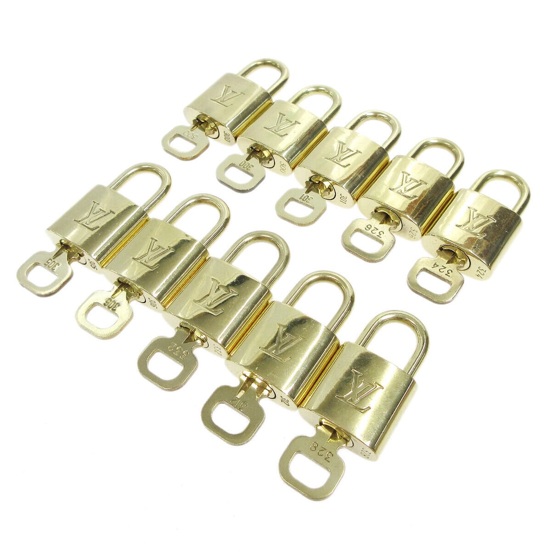 LOUIS VUITTON Padlock & Key Bag Accessories Charm 10 Piece Set Gold: LOUIS VUITTON Padlock & Key Bag Accessories Charm 10 Piece Set Gold Type: Padlock Color: Gold Outside Condition: AB: Very Good/Inside Condition: C: Heavily Used The BIDHAUS Guarantee: All items in thi