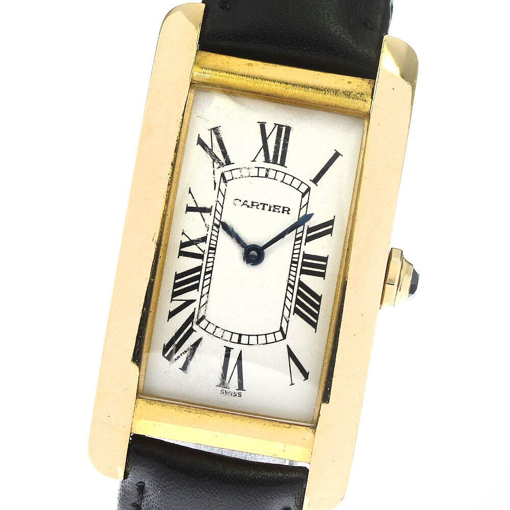 CARTIER Tank American MM K18YG Quartz Men's Watch: CARTIER Tank American MM K18YG Quartz Men's Watch Type: wristwatch condition rank Body rank B Belt trunk N *External product Product condition Glass: Many scratches deep scratches (inside) Case: Some