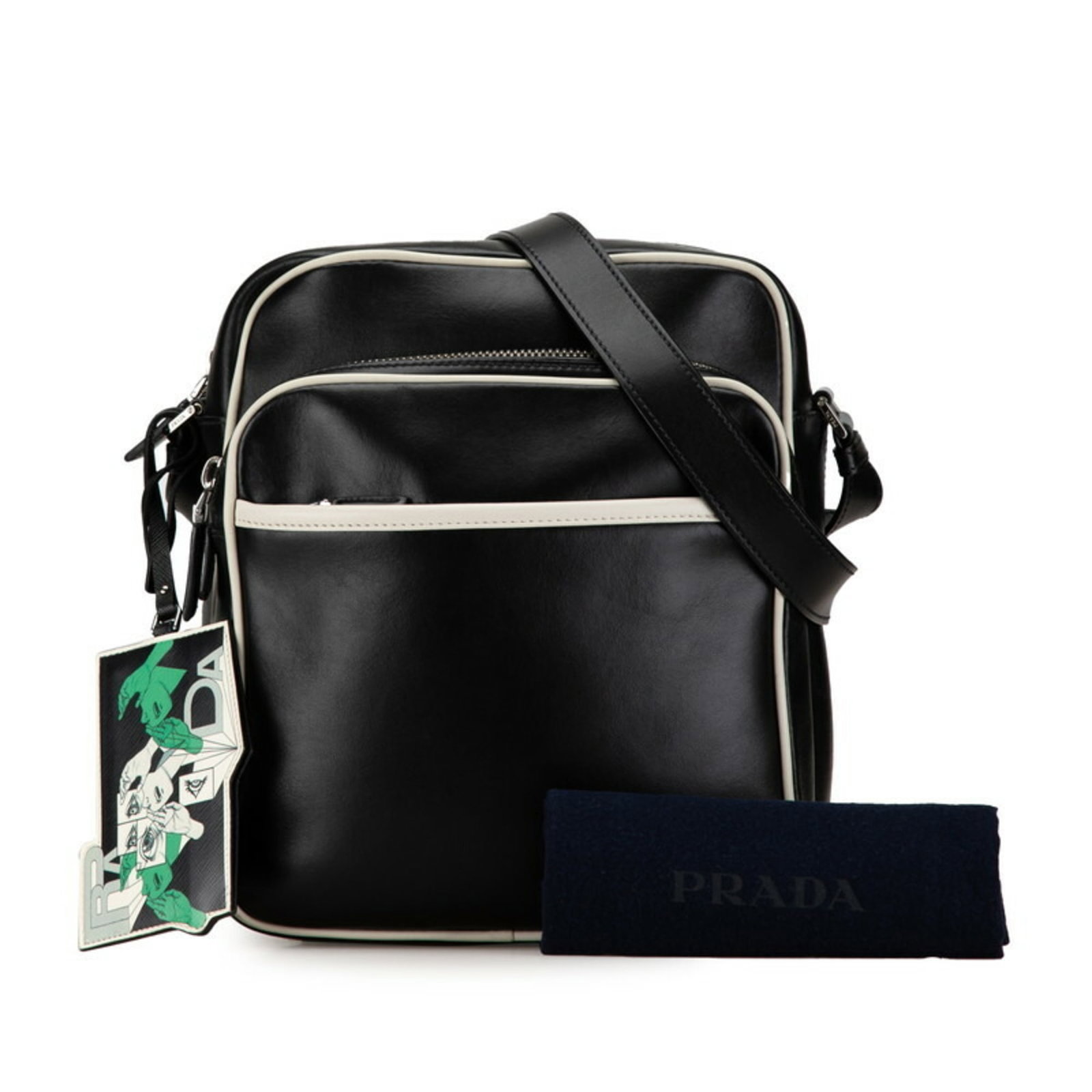 Prada Triangle Plate Shoulder Bag 2VH030 Black White Leather Women's PRADA: Prada Triangle Plate Shoulder Bag 2VH030 Black White Leather Women's PRADA Brand: Prada Type: Shoulder bag Material: Leather Leather: Color: Black White Gender: Women Size (HxWxD): 25.5cm x 27cm x 9cm