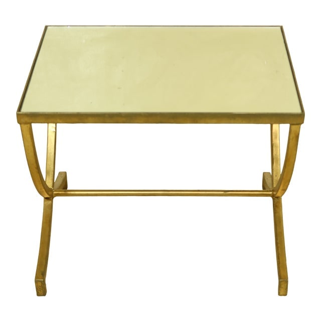 Regency Style Gold Decorated Iron Base Mirror Top Table: Regency Style Gold Decorated Iron Base Mirror Top Table Condition:Excellent Clean Original Finish & Condition Dimensions: 22"W x 18"D x 18"H Styles: Regency Table Shape: Rectangle Period: 2000 - 2009 