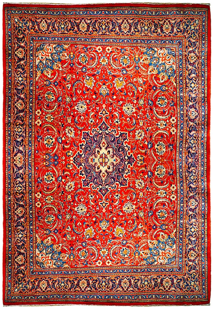 9.6 x 13.7 Orange Semi Antique Persian Sarouk Rug: 9.6 x 13.7 Orange Semi Antique Persian Sarouk Rug Free continental US Shipping This rug is handcrafted by talented Persian artisans. With traditional Persian designs woven throughout. Ideal for promot