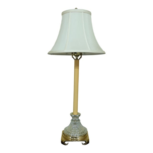 Brass & Glass Tall Table Lamp W. Shade: Brass & Glass Tall Table Lamp W. Shade Condition:Excellent Original Finish & Condition Dimensions: 6"W x 6"D x 28.5"L Styles: Traditional Lamp Shade: Included Period: 1990s Item Type: Vintage Antique 