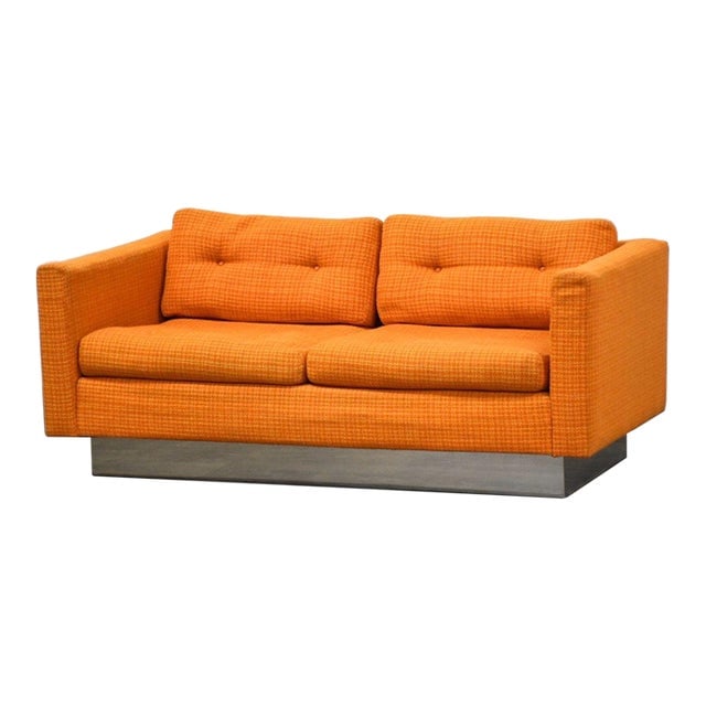 1960s Modern Orange Tweed and Chrome Sofa Loveseat: 1960s Modern Orange Tweed and Chrome Sofa Loveseat Good Dimensions: 60"W x 31"D x 23"H Styles: Modern Number of Seats: 2 Seat Height: 15.5 in Period: 1960s Item Type: Vintage Antique or Pre-owned Mate