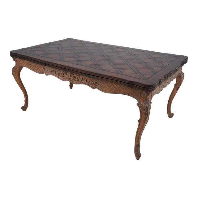 French Style Carved Base Dining Room Table: French Style Carved Base Dining Room Table Excellent Clean Original Finish & Condition Dimensions: 43"W x 71"D x 31"H Styles: French Dining Table Base: Legs Table Shape: Other (unique shapes) Number o
