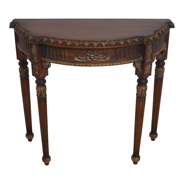 French Louis XVI Style Mahogany & Gold Gilt Console Table: French Louis XVI Style Mahogany & Gold Gilt Console Table Excellent Clean Original Finish & Condition Dimensions: 37.5"W x 17"D x 32.5"H Styles: Louis XVI Table Shape: Other (unique shapes) Period: 19