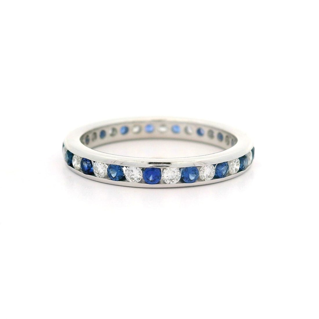 14k White Gold 0.84ctw Channel 2.5mm Sapphire Diamond Eternity Band Ring sz 5.5: 14k White Gold 0.84ctw Channel 2.5mm Sapphire Diamond Eternity Band Ring sz 5.5 Type: Wedding & Anniversary Bands Main Stone: Sapphire Main Stone Shape: Brilliant Cut Main Stone Creation: Natural Main