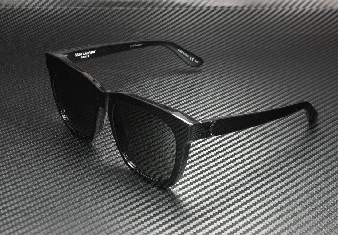 SAINT LAURENT Black Acetate Square Sunglasses 55mm UV400: SAINT LAURENT Black Acetate Square Sunglasses 55mm UV400 Introducing the SAINT LAURENT SL M24/K 001 Black Square Unisex 55 mm Sunglasses, designed for both style and functionality. These sunglasses fe