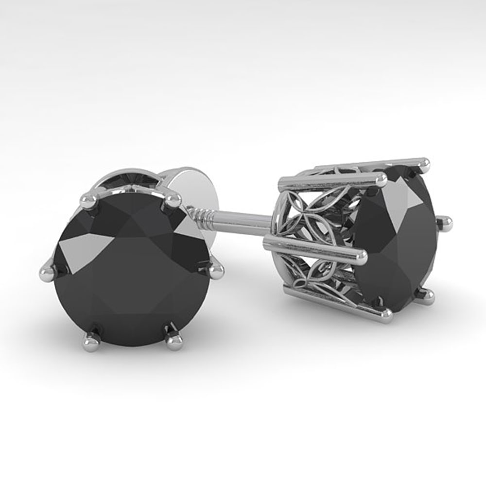 Art Deco 4.0 Carat Black Diamond Stud Earrings in 14k White Gold: Art Deco 4.0 Carat Black Diamond Stud Earrings in 14k White Gold These exquisite Black Diamond Stud Art Deco Earrings feature a total gem weight of 4.0 carats, set in solid 14k white gold. Designed fo