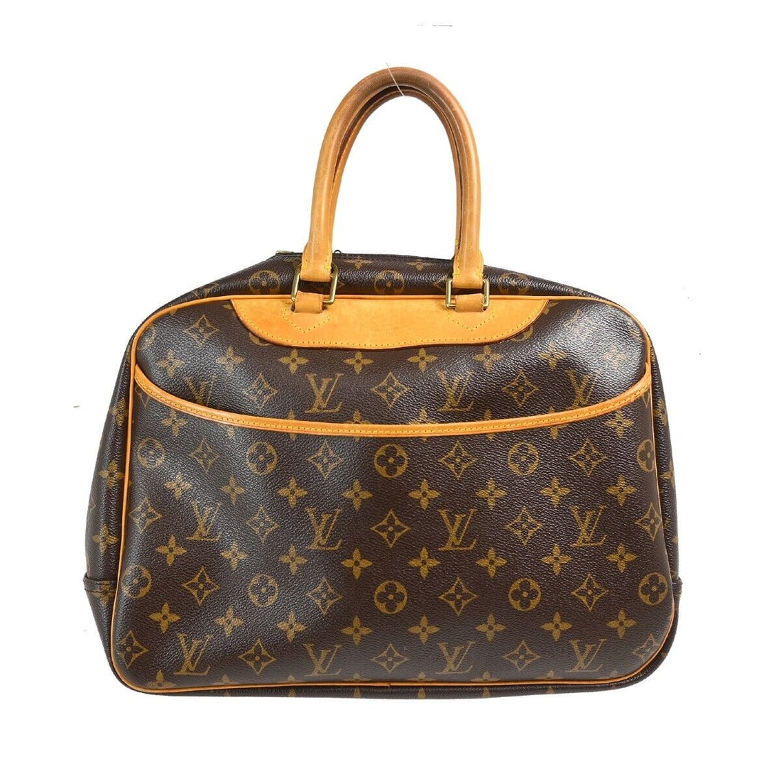Louis Vuitton Deauville Monogram Handbag Medium Zip Closure Beige Handles: Louis Vuitton Deauville Monogram Handbag Medium Zip Closure Beige Handles This Louis Vuitton Deauville Bowling Business Handbag features a classic Monogram pattern and is crafted from Monogram Canvas 
