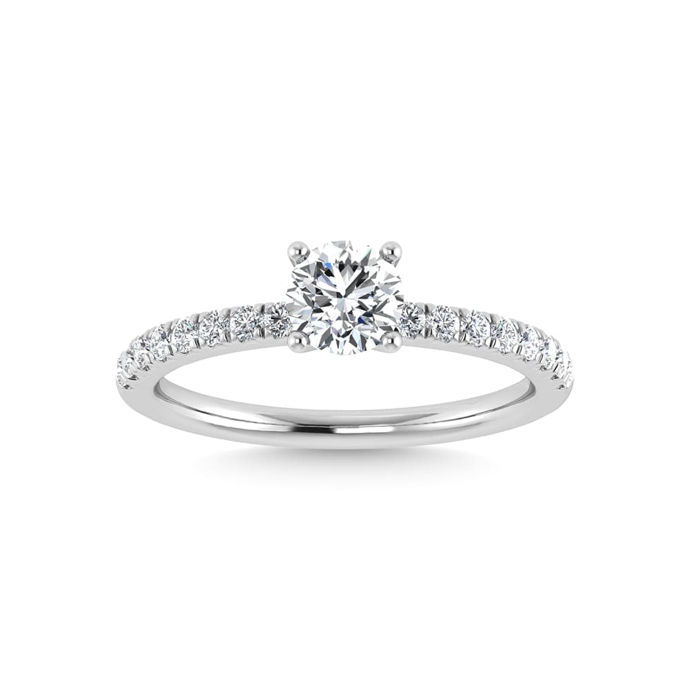 10K White Gold 1 Carat Lab Grown Diamond Engagement Ring: 10K White Gold 1 Carat Lab Grown Diamond Engagement Ring This stunning engagement ring features a beautiful 10k white gold band adorned with 17 round lab grown diamonds. The central diamond boasts a w