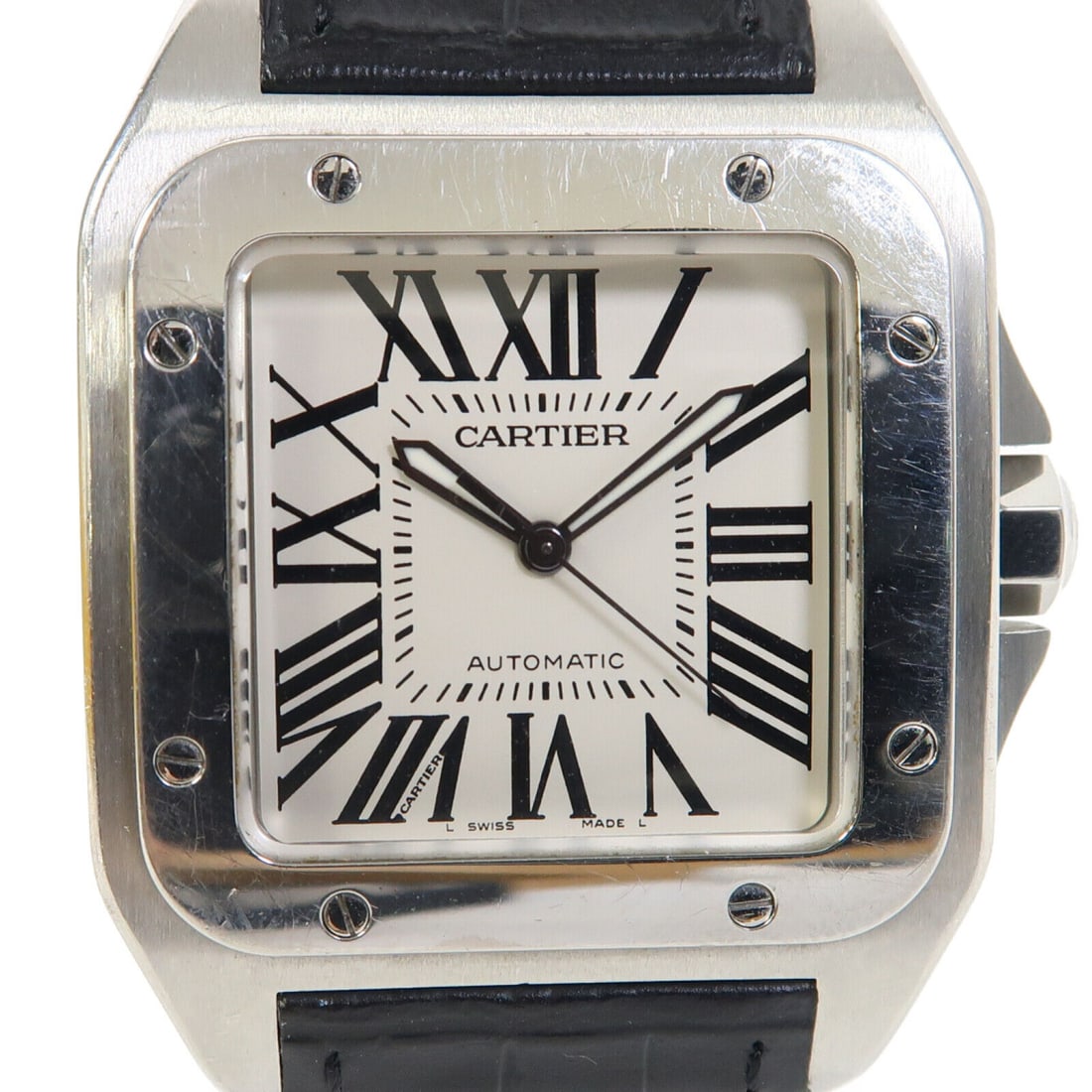CARTIER Santos 100 Automatic Stainless Steel 100M Waterproof Watch: CARTIER Santos 100 Automatic Stainless Steel 100M Waterproof Watch Introducing the CARTIER Santos 100 Automatic Watch W20106X8, a stylish wristwatch crafted from stainless steel, featuring a sleek sil