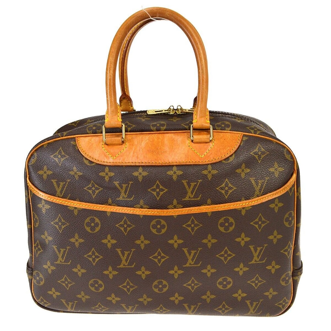 Louis Vuitton Deauville Monogram Handbag Brown Canvas 13.8in: Louis Vuitton Deauville Monogram Handbag Brown Canvas 13.8in This Louis Vuitton Deauville Bowling Business Handbag is crafted from monogram canvas leather with a classic brown exterior. Designed as a 