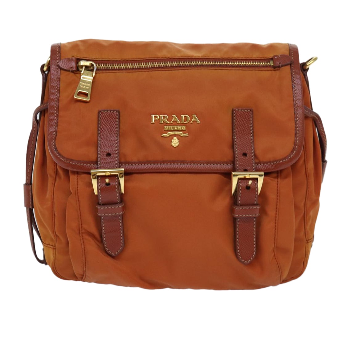 Prada Tessuto Orange Synthetic Shoulder Bag 23cm x 24cm: Prada Tessuto Orange Synthetic Shoulder Bag 23cm x 24cm This Prada shoulder bag from the Tessuto line showcases a vibrant orange color and is crafted from synthetic material. With dimensions of W23cm 