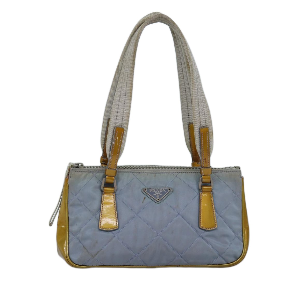Prada Tessuto Light Blue Shoulder Bag Synthetic Italy 26cm: Prada Tessuto Light Blue Shoulder Bag Synthetic Italy 26cm The Prada Tessuto Shoulder Bag is a stylish and contemporary accessory crafted from high-quality synthetic material. This bag features a soft