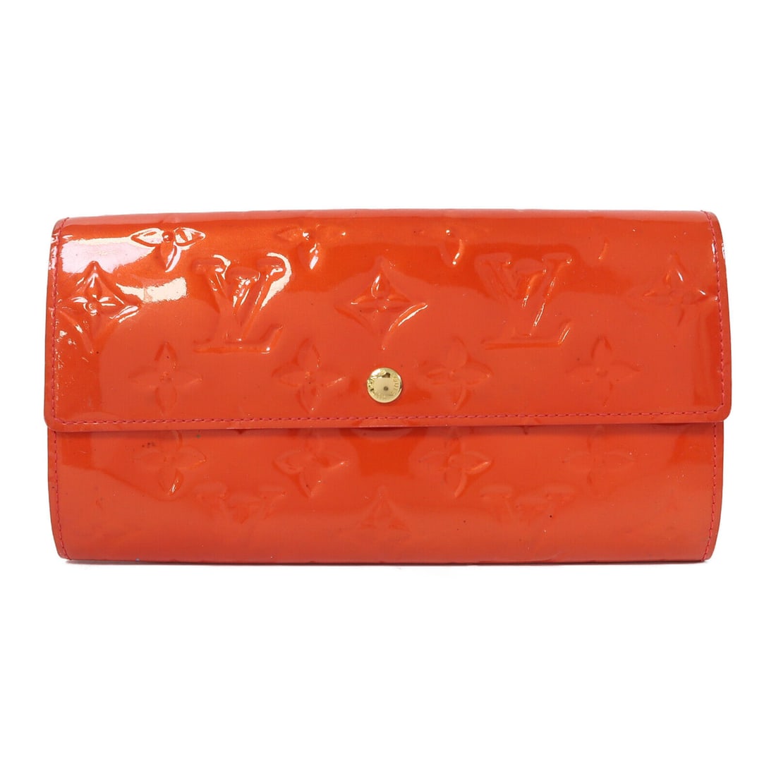 Louis Vuitton Double Sided Long Wallet Patent Leather Orange: Louis Vuitton Double Sided Long Wallet Patent Leather Orange This Louis Vuitton long wallet features a double-sided design made from patent leather in a vibrant orange color. The wallet is categorized